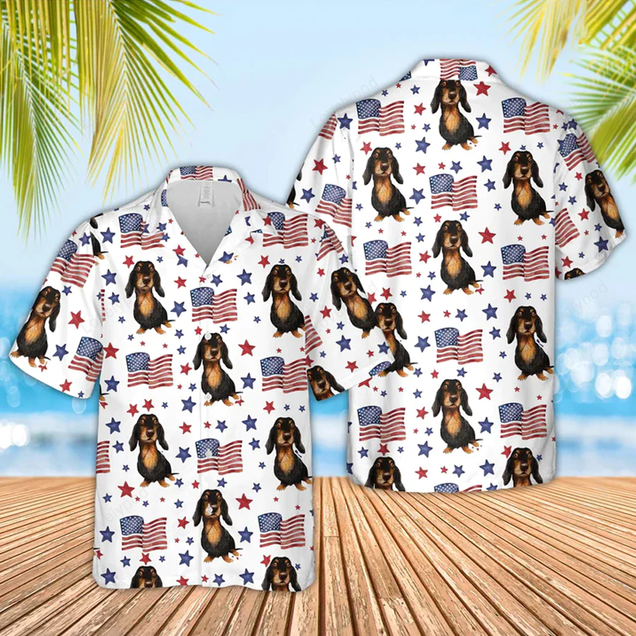 Dachshund American Flag Pattern Hawaiian Shirt, Funny Cow Hawaiian Shirt, For Men Women HW0601