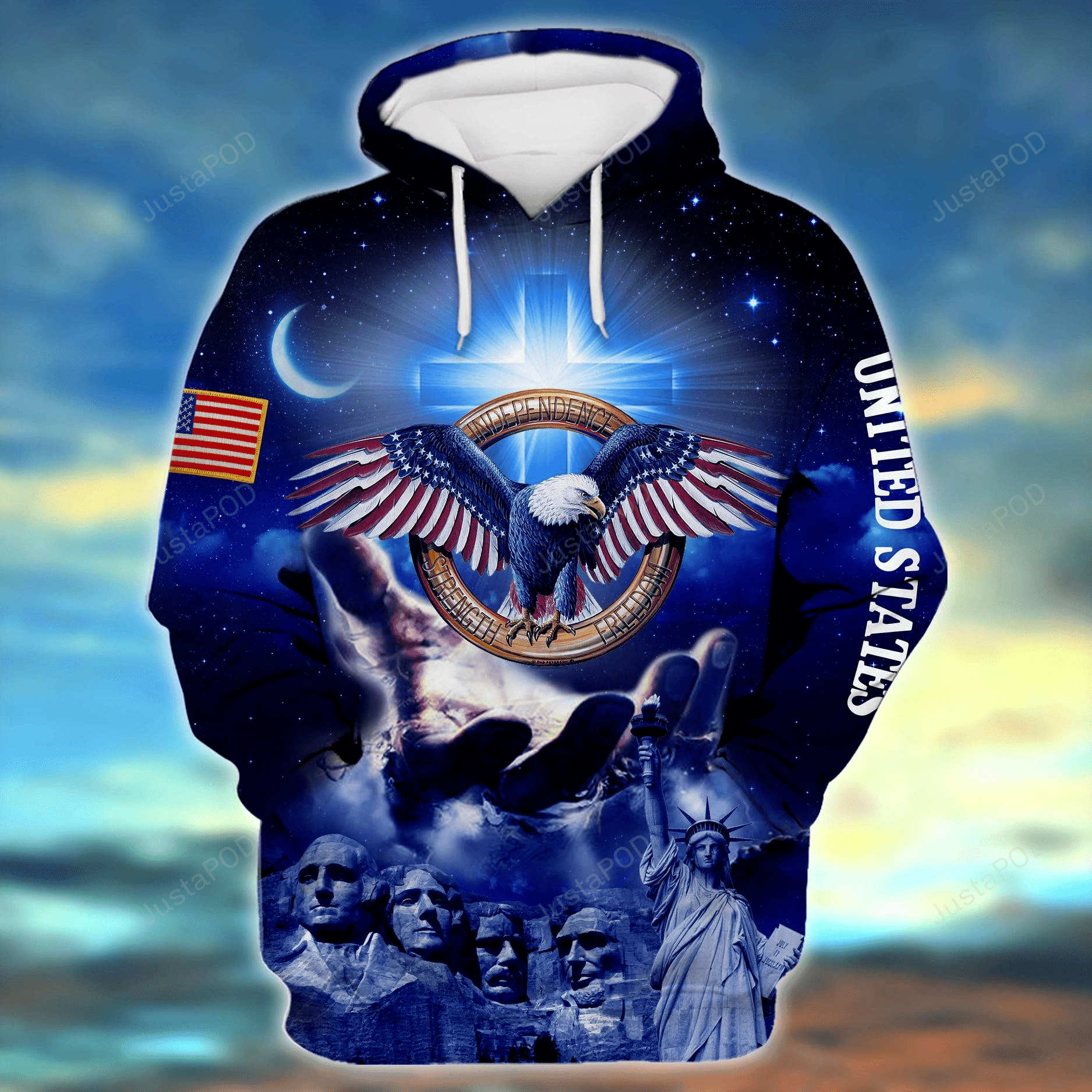 U.S Egale And Cross Independence, Strength, Freedom 3D All Print Hoodie, Zip- Up Hoodie HZ0501