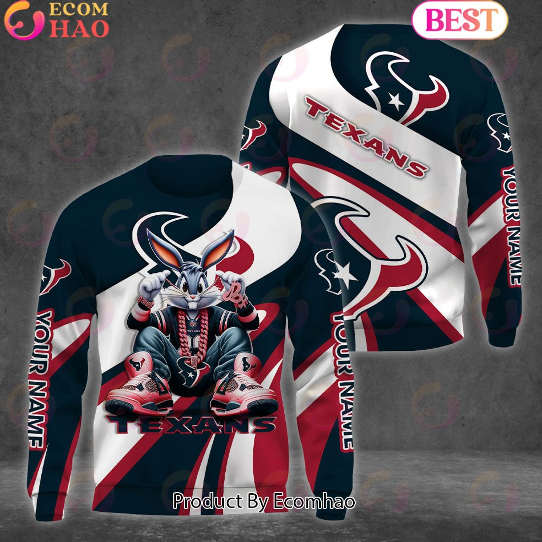 Custom Name Houston Texans Bugs Bunny Sport Clothing 3D Hoodie, Zip Hoodie, Man - Women, Warm, Premium Quality HZ0501