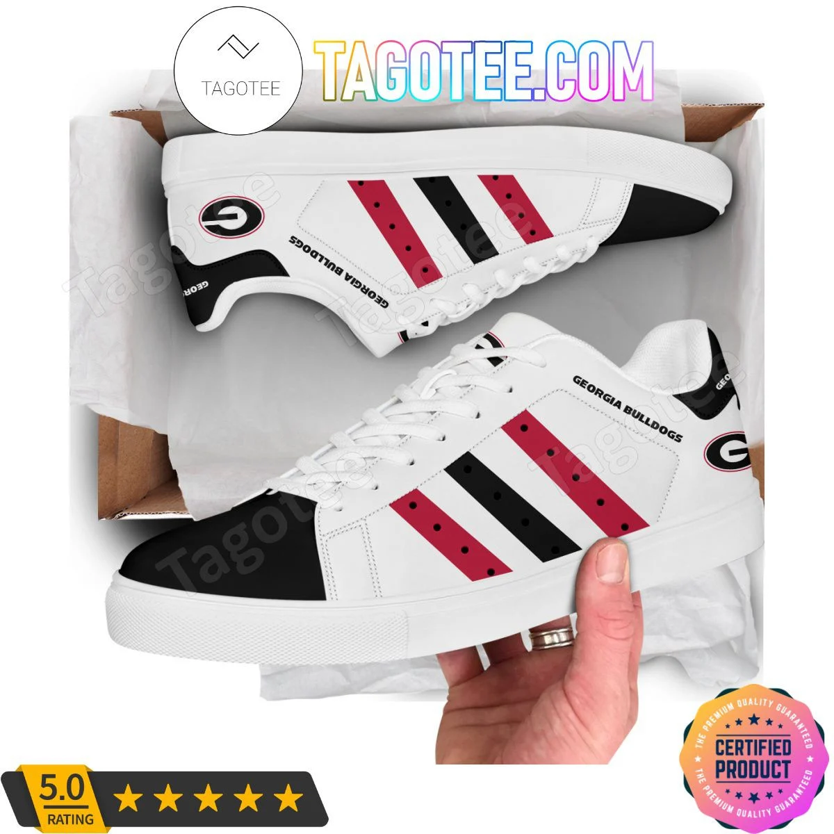 NCAA Georgia Bulldogs White Style Stan Smith Shoes for Women and Men, Trendy Style Sneakers ST0801