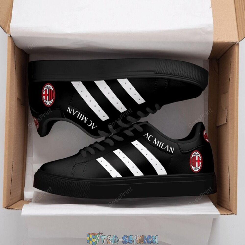 AC Milan Black White Line Stan Smith Shoes Unisex, Trendy Style Sneakers ST0801
