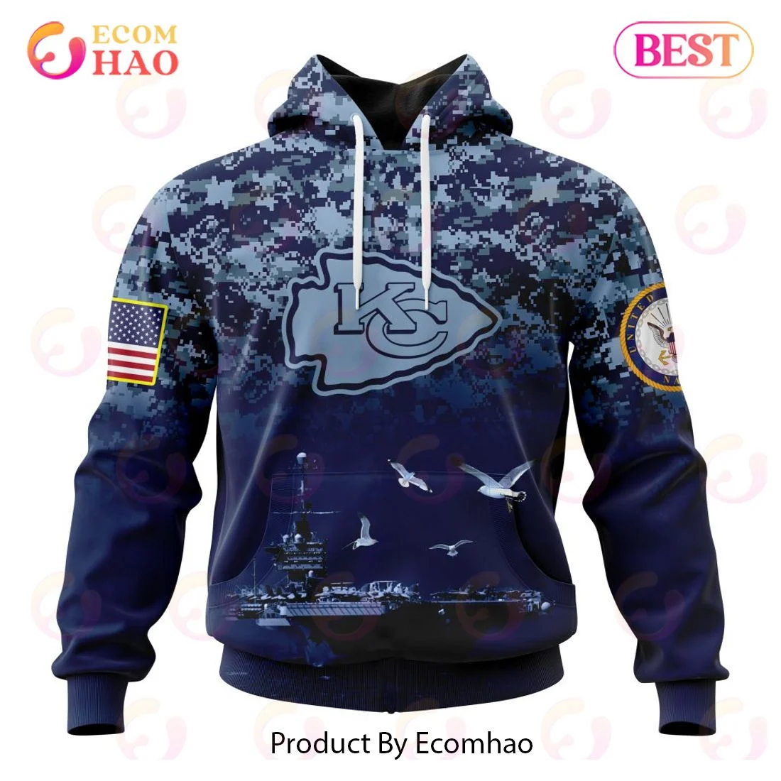 Best Kansas City Chiefs Honor US Navy Veterans All Over Print Hoodie, Zip Hoodie, Man - Women, Warm, Premium Quality HZ0501