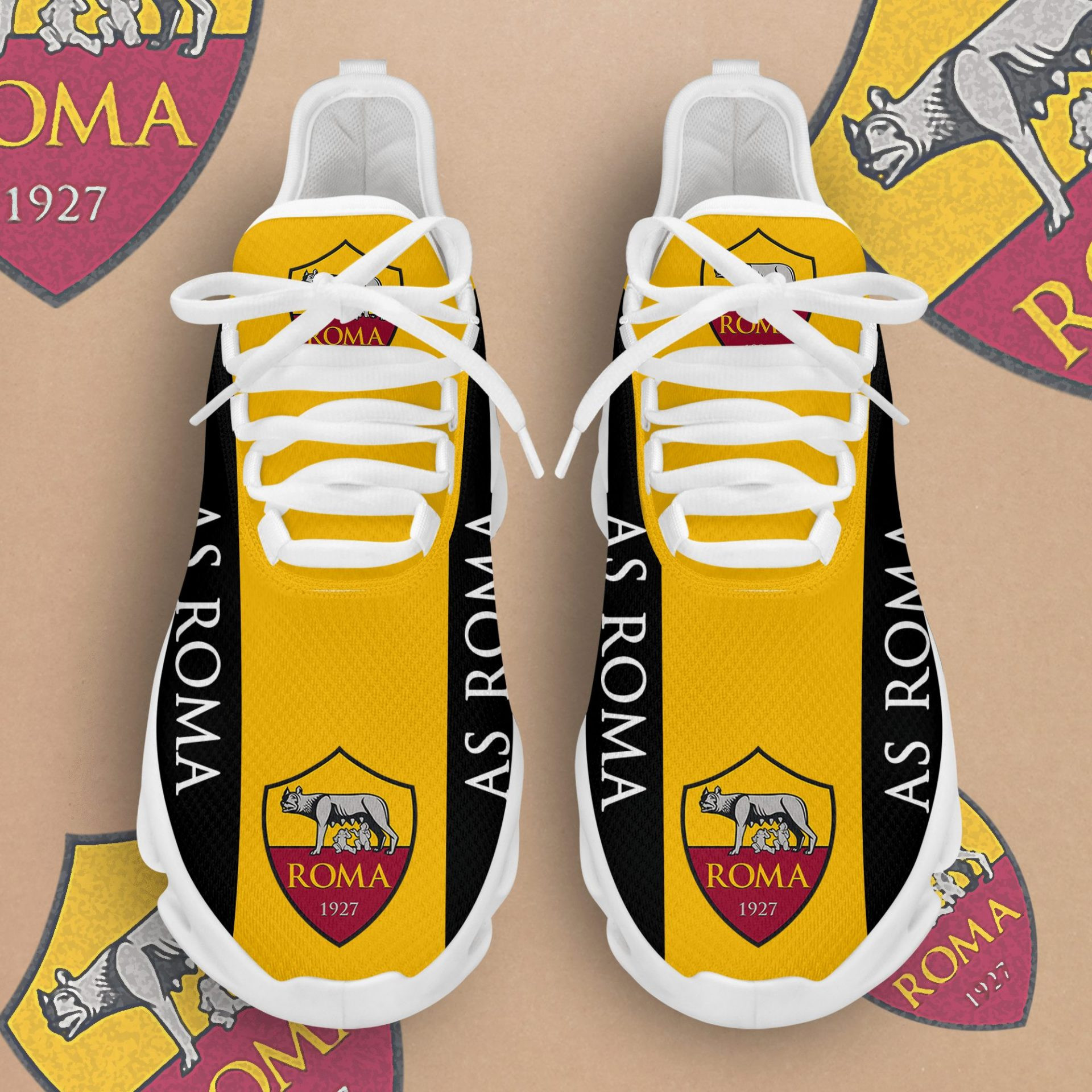 Custom AS Roma Yellow Black Red Stripes Max Soul Shoes Men Women MS0601