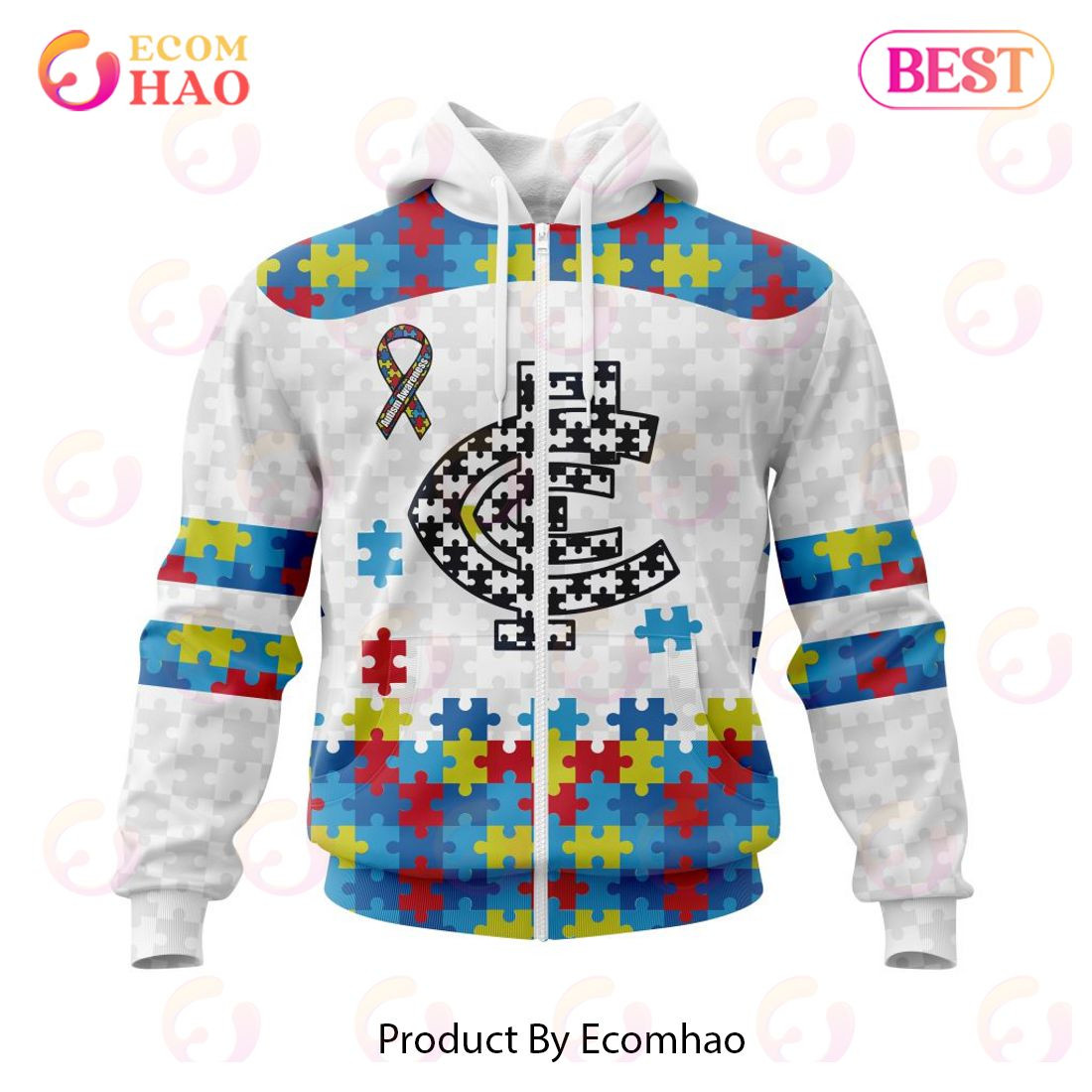 AFL Carlton Football Club Autism Awareness Personalized Name & Number 3D Hoodie, Zip Hoodie, Man - Women, Warm, Premium Quality HZ0501