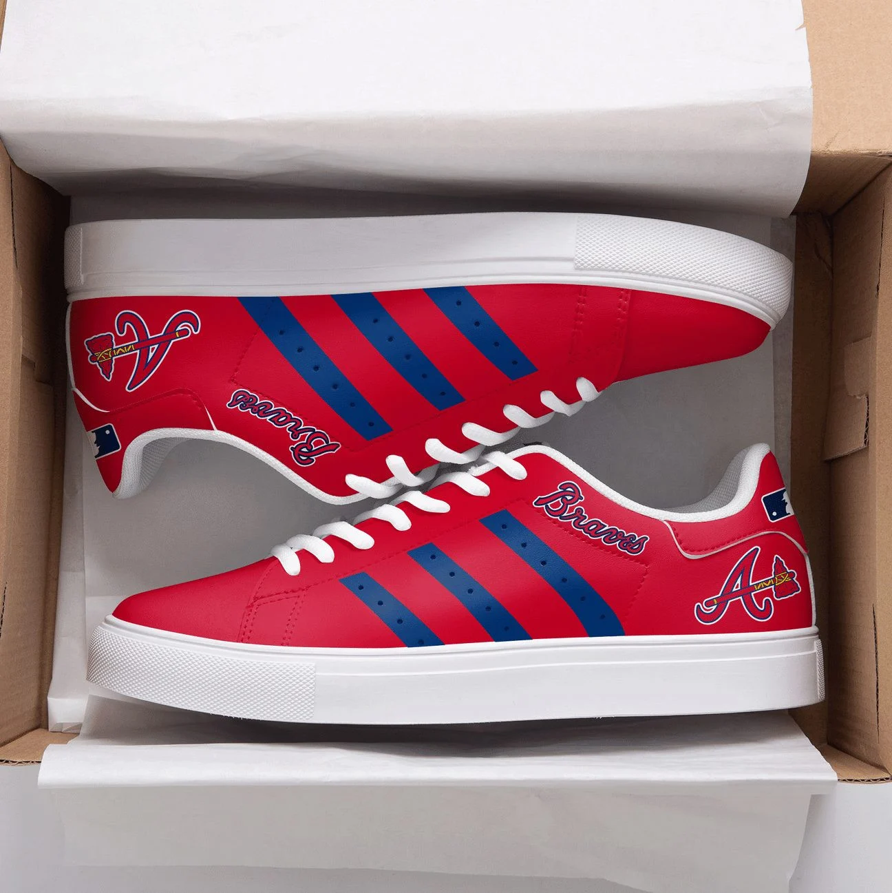 MLB Atlanta Braves Red Navy Stripes Stan Smith Shoes , Trendy Style Sneakers ST0801