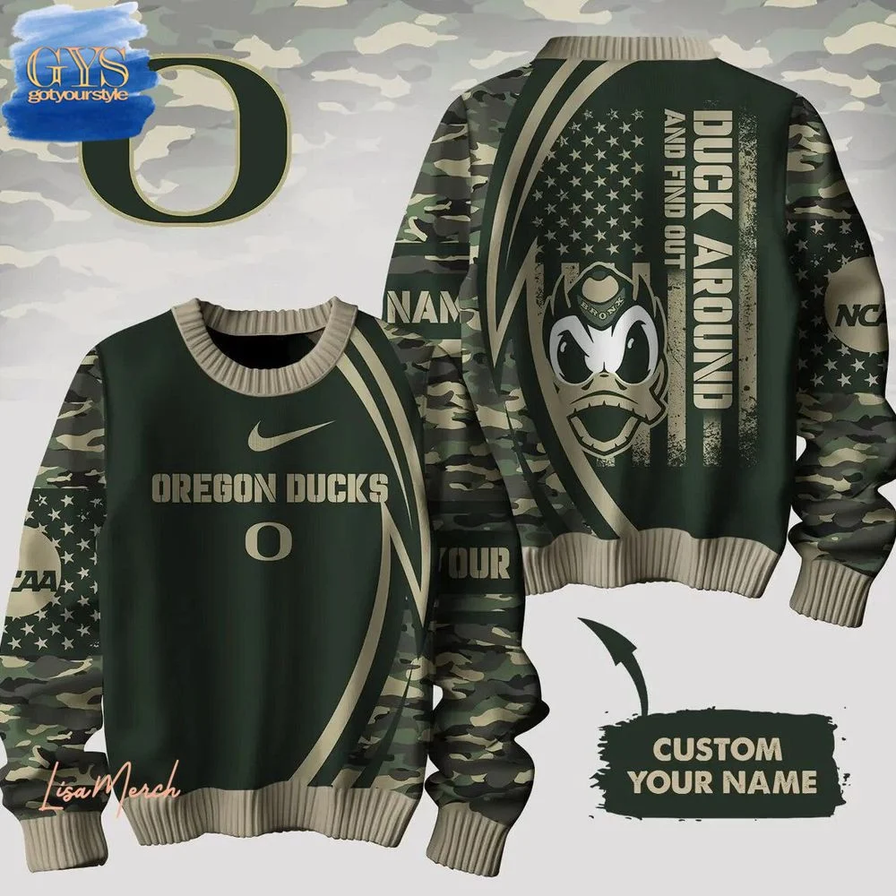 Oregon Ducks Duck Around And Find Out Camo Ugly Sweater , Cozy Soft Unisex Pullover SW0601
