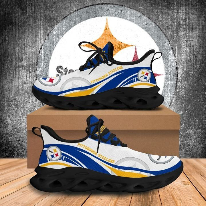 NFL Pittsburgh Steelers White Blue Golder Logo Sneakers Max Soul Shoes Sneakers Store MS0601