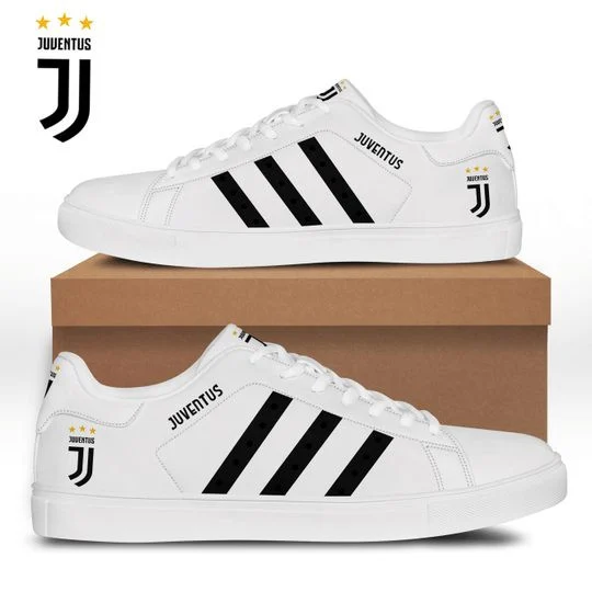 Juventus FC White Black Stan Smith Shoes Unisex, Trendy Style Sneakers ST0801