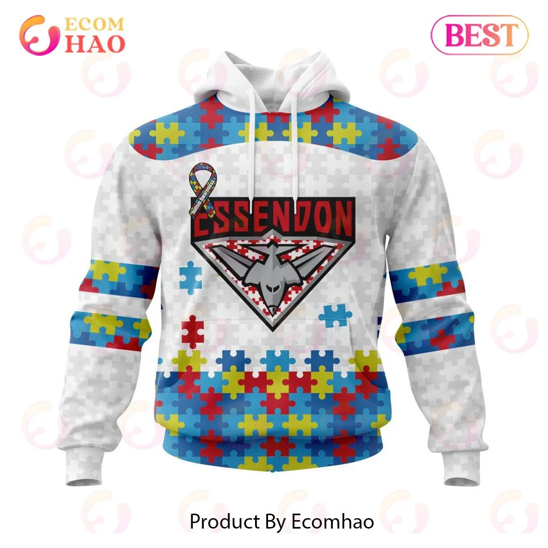 AFL Essendon Football Club Autism Awareness Personalized Name & Number 3D Hoodie, Zip Hoodie, Man - Women, Warm, Premium Quality HZ0501