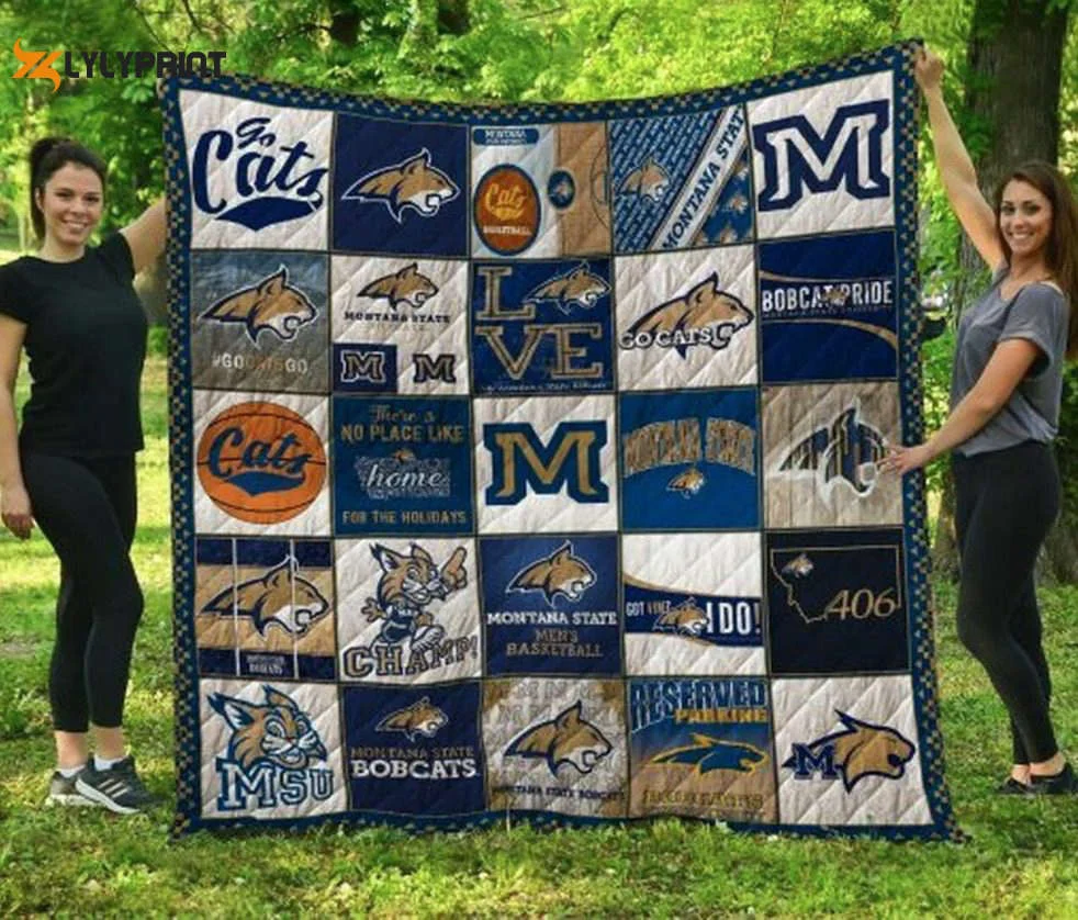 Montana State Bobcats Quilt Blanket For Fans Home Decor Gift , Soft Quilt, King Size, All Season Cozy Quilt QB0901
