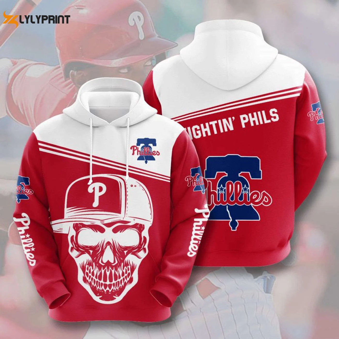 Show Your Support with Philadelphia Phillies AOP Skull Hoodie – Perfect for All Fans HZ0501