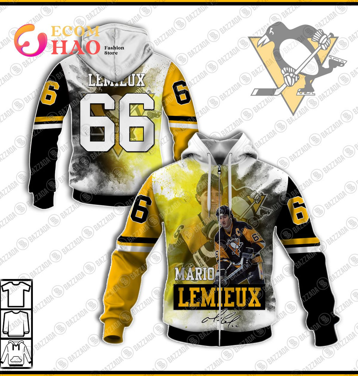 3D Hoodie Mario Lemieux 66 Pittsburgh Penguins, Zip Hoodie, Man - Women, Warm, Premium Quality HZ0501