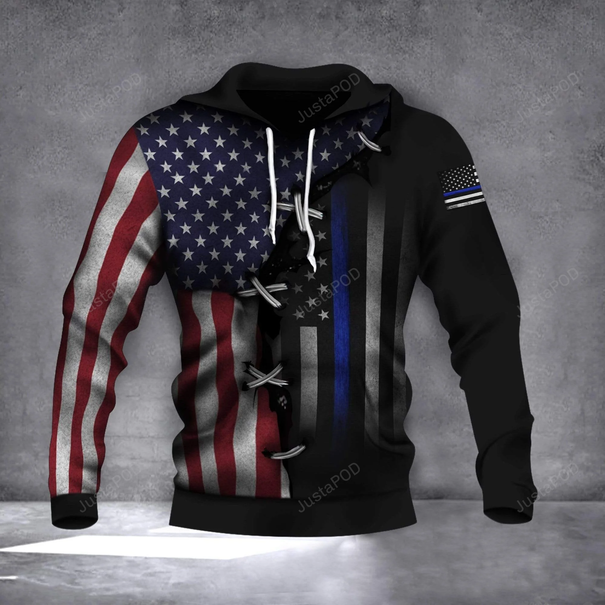Thin Blue Line American Flag 3D All Print Hoodie, Zip- Up Hoodie HZ0501