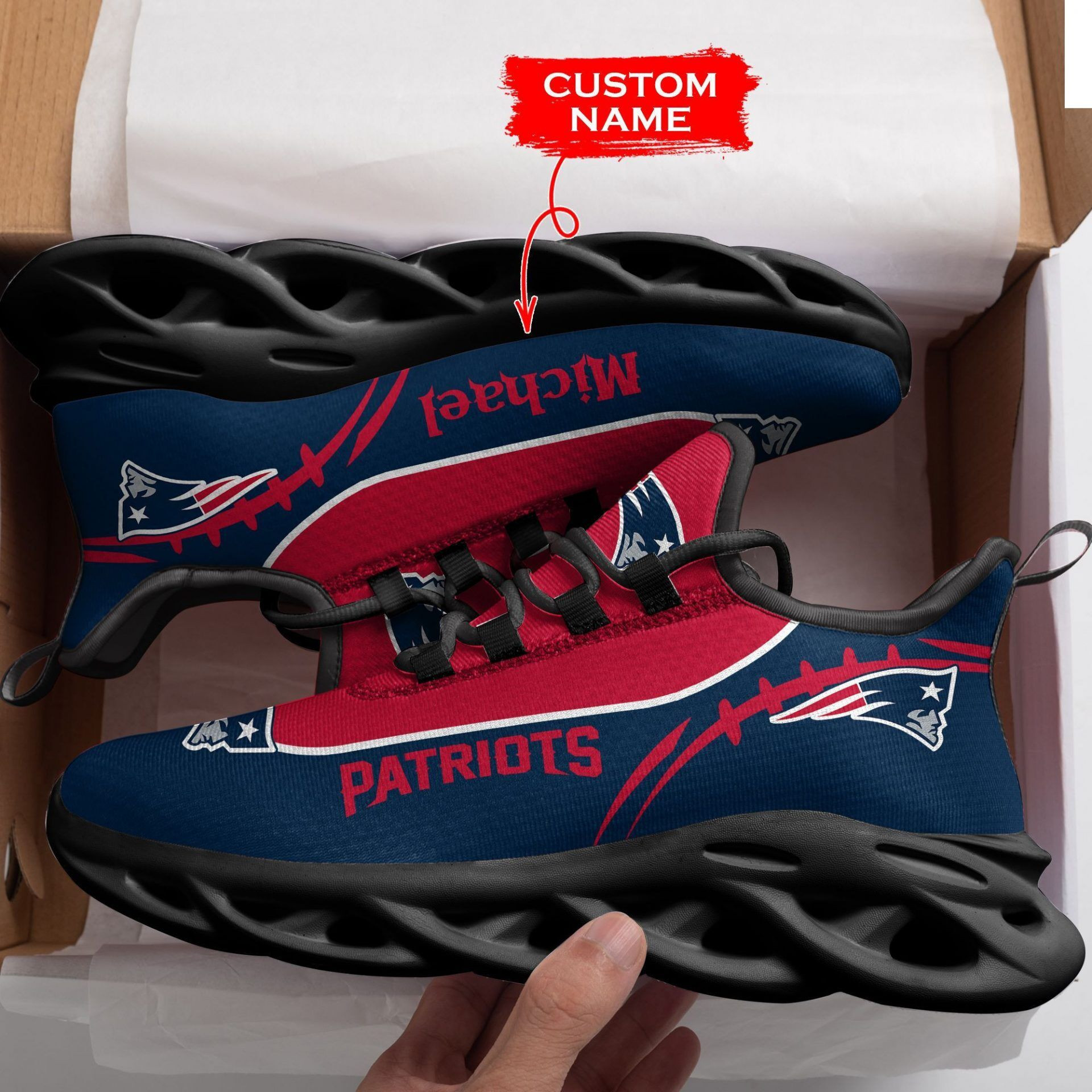 NFL New England Patriots Custom Name Dark Blue Max Soul Shoes V3 Sneakers Store MS0601