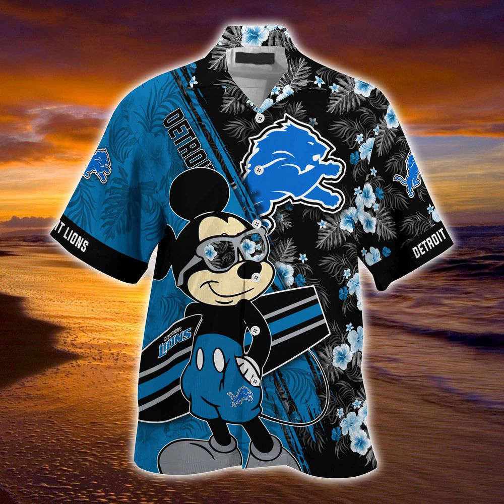 Detroit Lions NFL-Summer Hawaii Shirt Mickey And Floral Pattern For Sports Fans HW0601