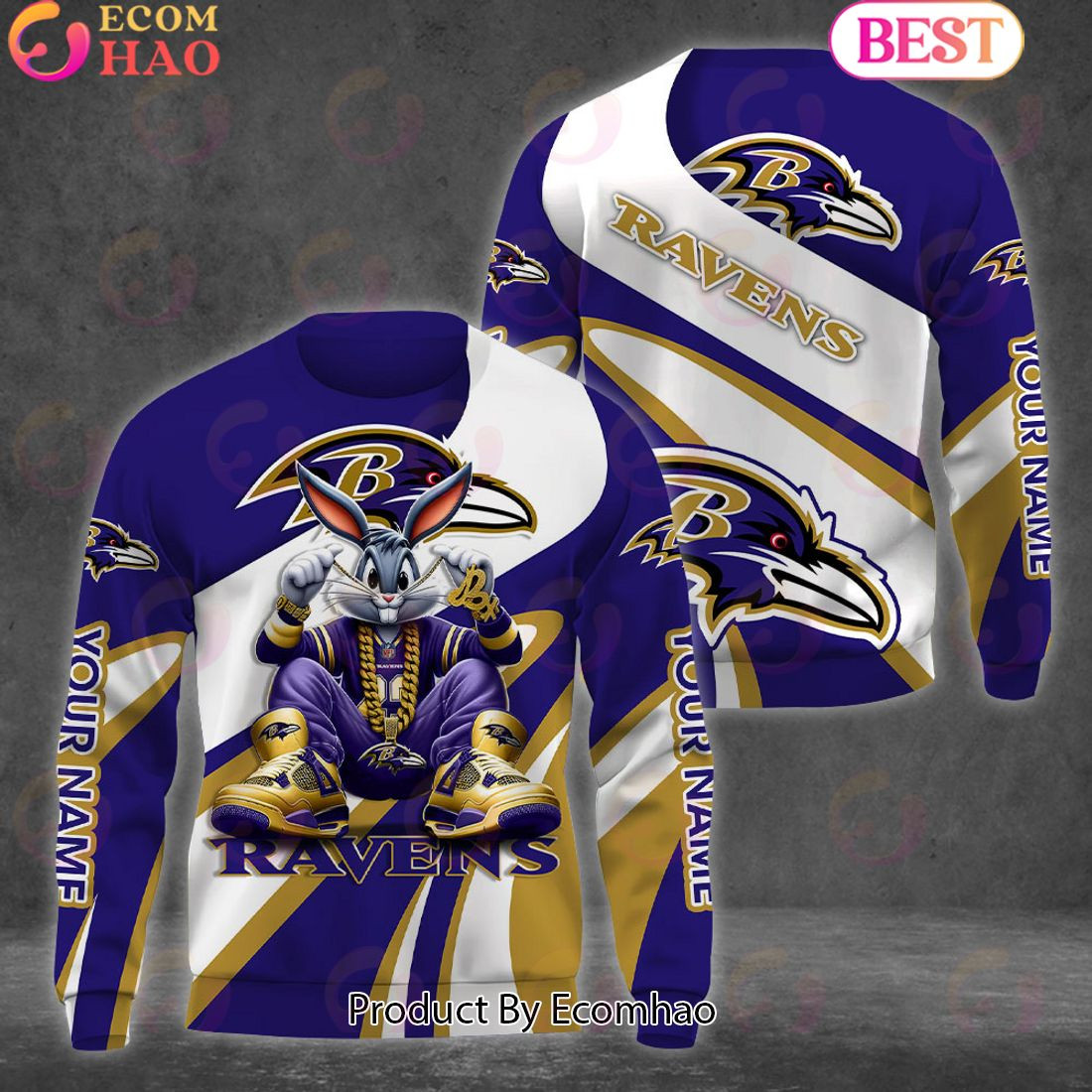 Custom Name Baltimore Ravens Bugs Bunny Sport Clothing 3D Hoodie, Zip Hoodie, Man - Women, Warm, Premium Quality HZ0501