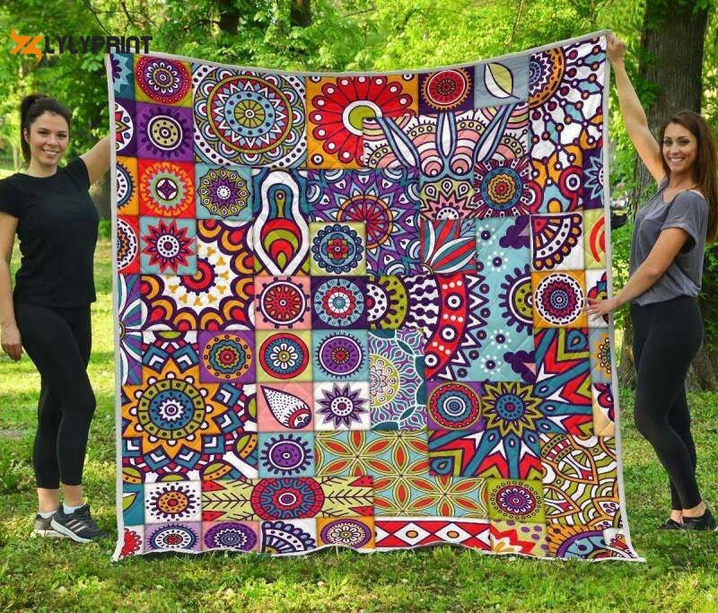 Mandala Tile Bohemian 3D Customized Quilt ,  Soft Quilt, King Size, All Season Cozy Quilt QB0901