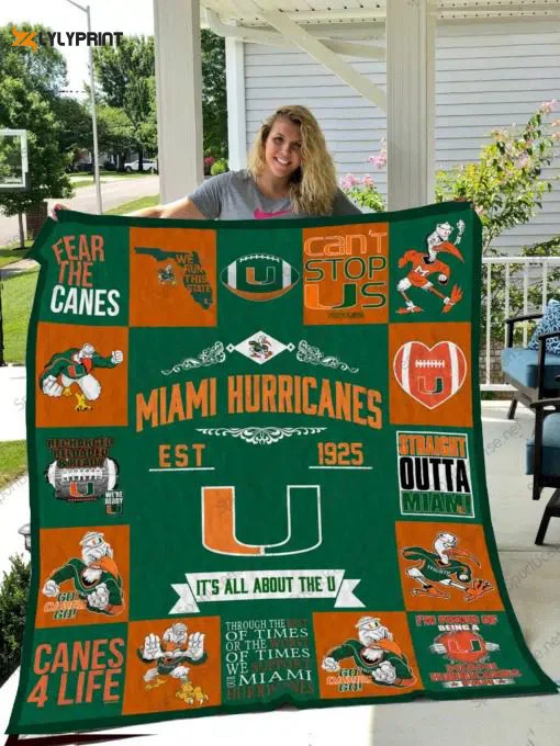 Miami Hurricanes Quilt Blanket For Fans Home Decor Gift , Soft Quilt, King Size, All Season Cozy Quilt QB0901