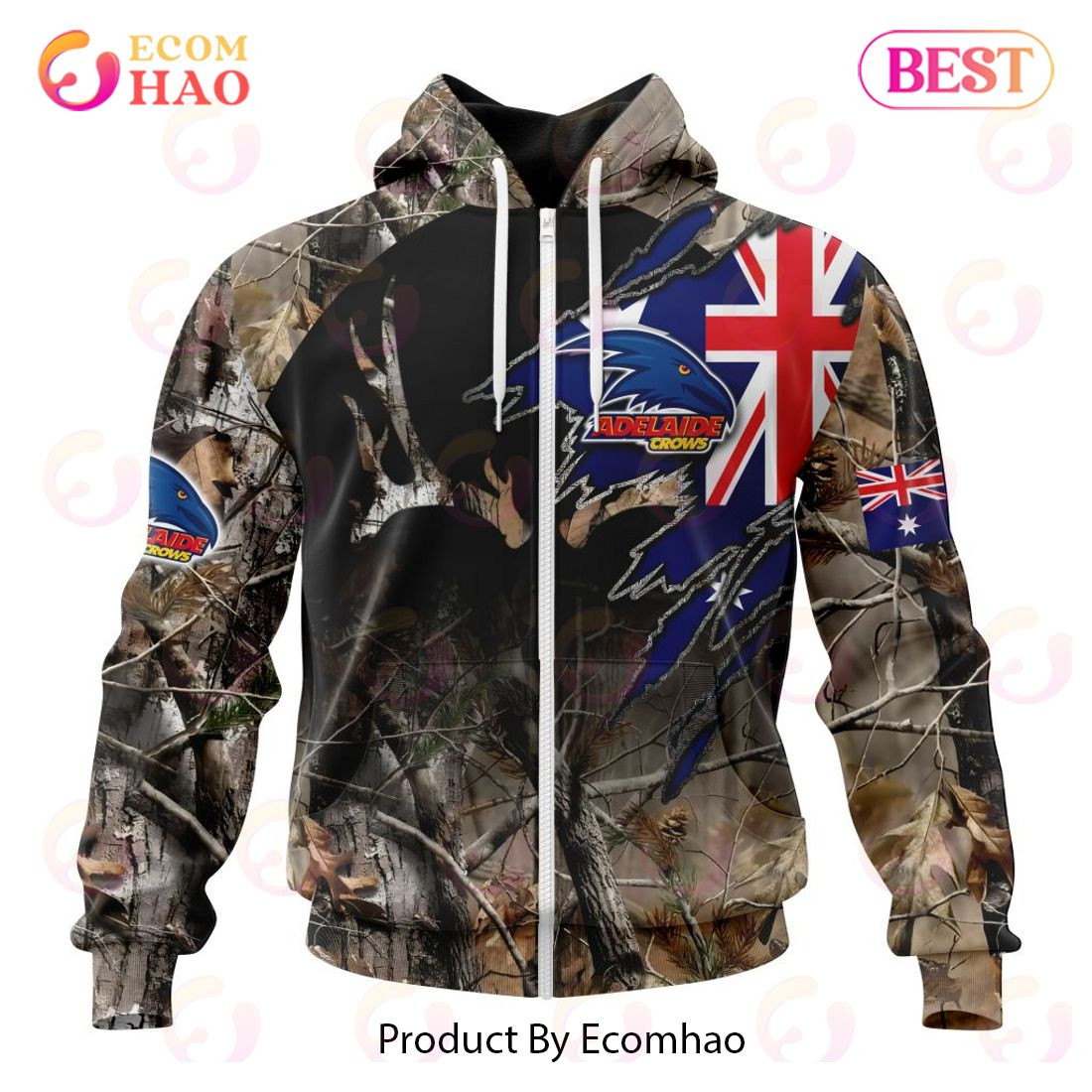 AFL Adelaide Crows Special Camo Realtree Hunting 3D Hoodie, Zip Hoodie, Man - Women, Warm, Premium Quality HZ0501