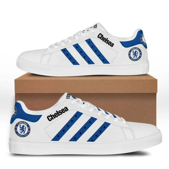 Chelsea FC White Blue Stan Smith Shoes for Ladies Men, Trendy Style Sneakers ST0801