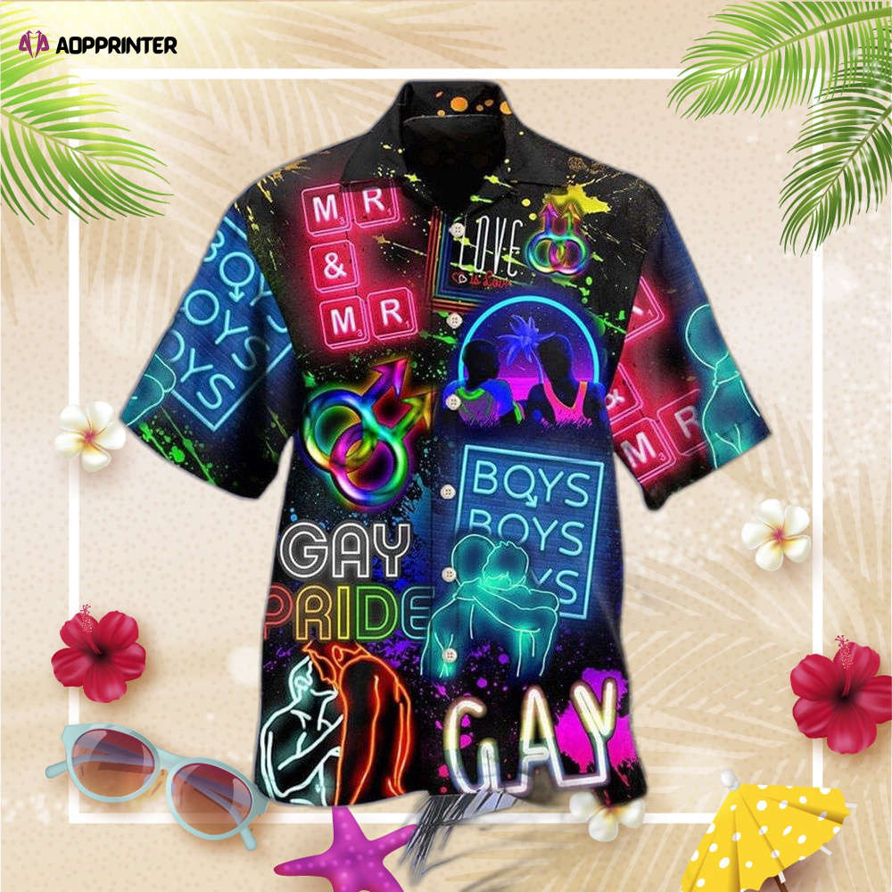 LGBT Gay Neon Art Gay Pride Mr & Mr Hawaiian Shirt, Gift For Men And Women HW0601