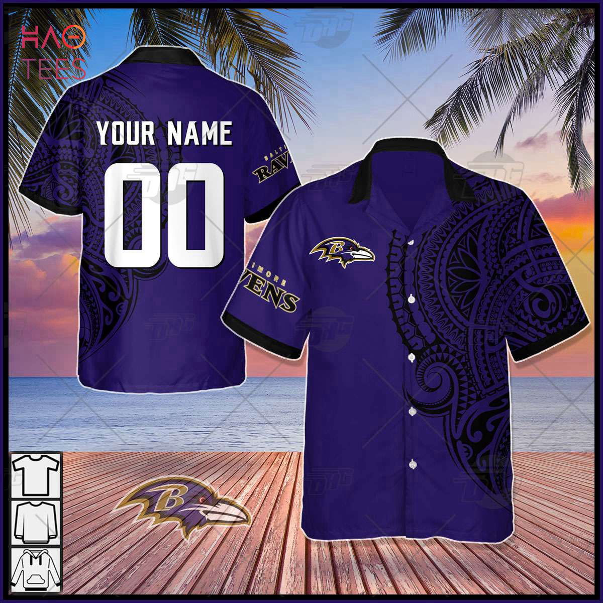 Personalize NFL Baltimore Ravens Polynesian Tattoo Design Hawaiian Shirt Trending HW0601